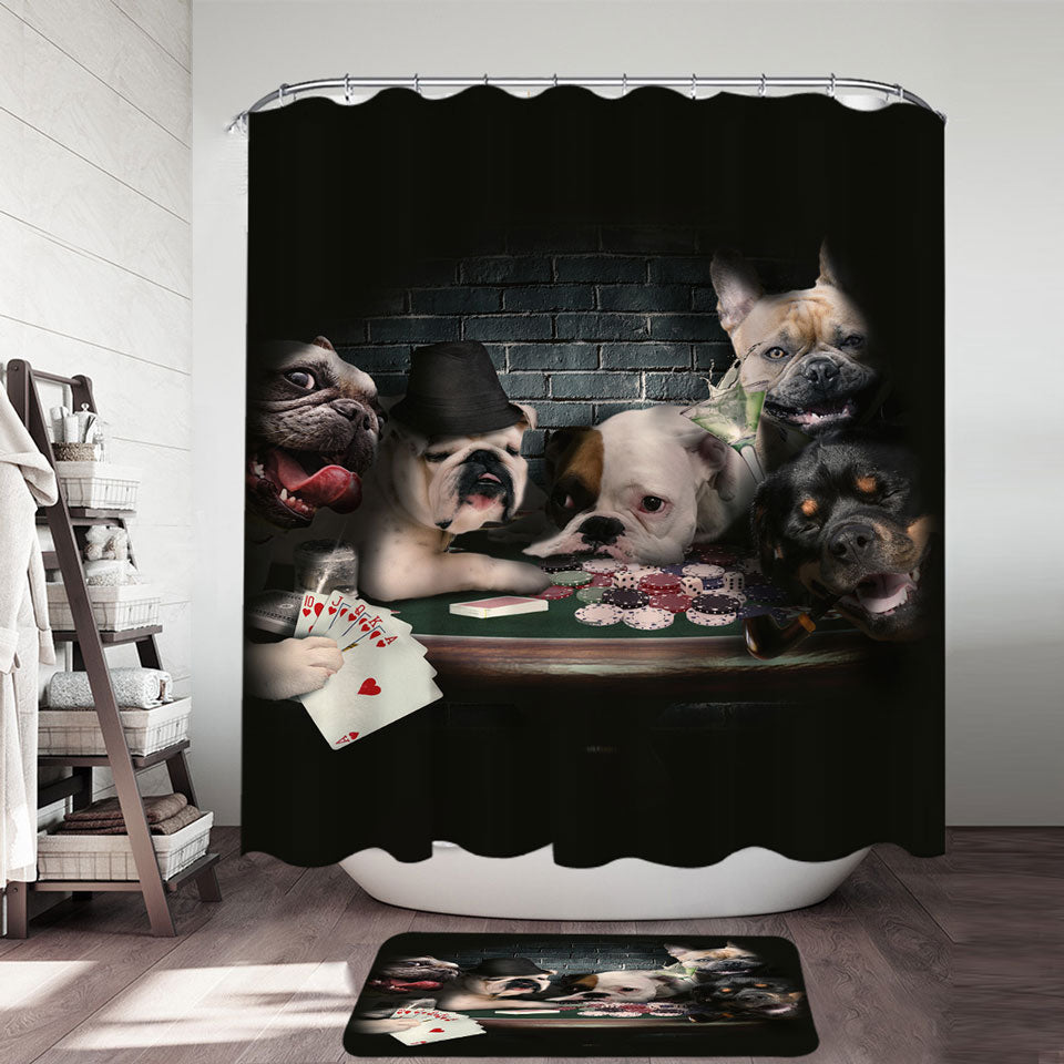 Cool Dogs Shower Curtains Playing Cards Dogs Gambling