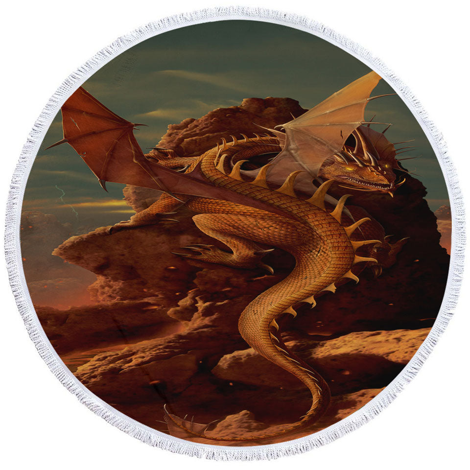 Cool Dragon Art Earth and Fire Round Beach Towel
