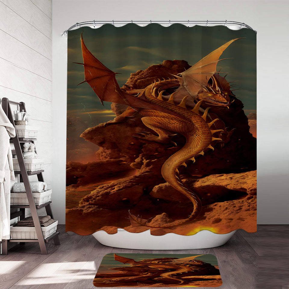 Cool Dragon Art Earth and Fire Shower Curtains