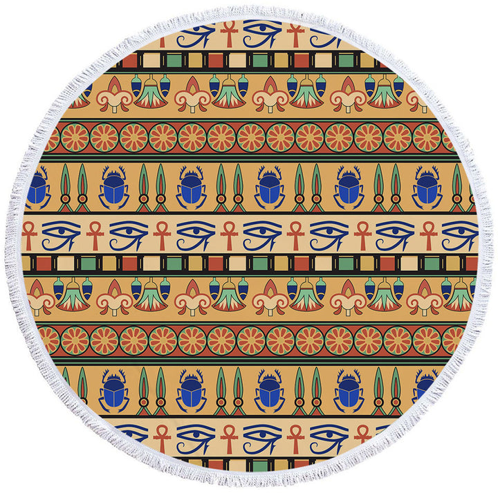 Cool Egyptian Symbols Circle Beach Towel
