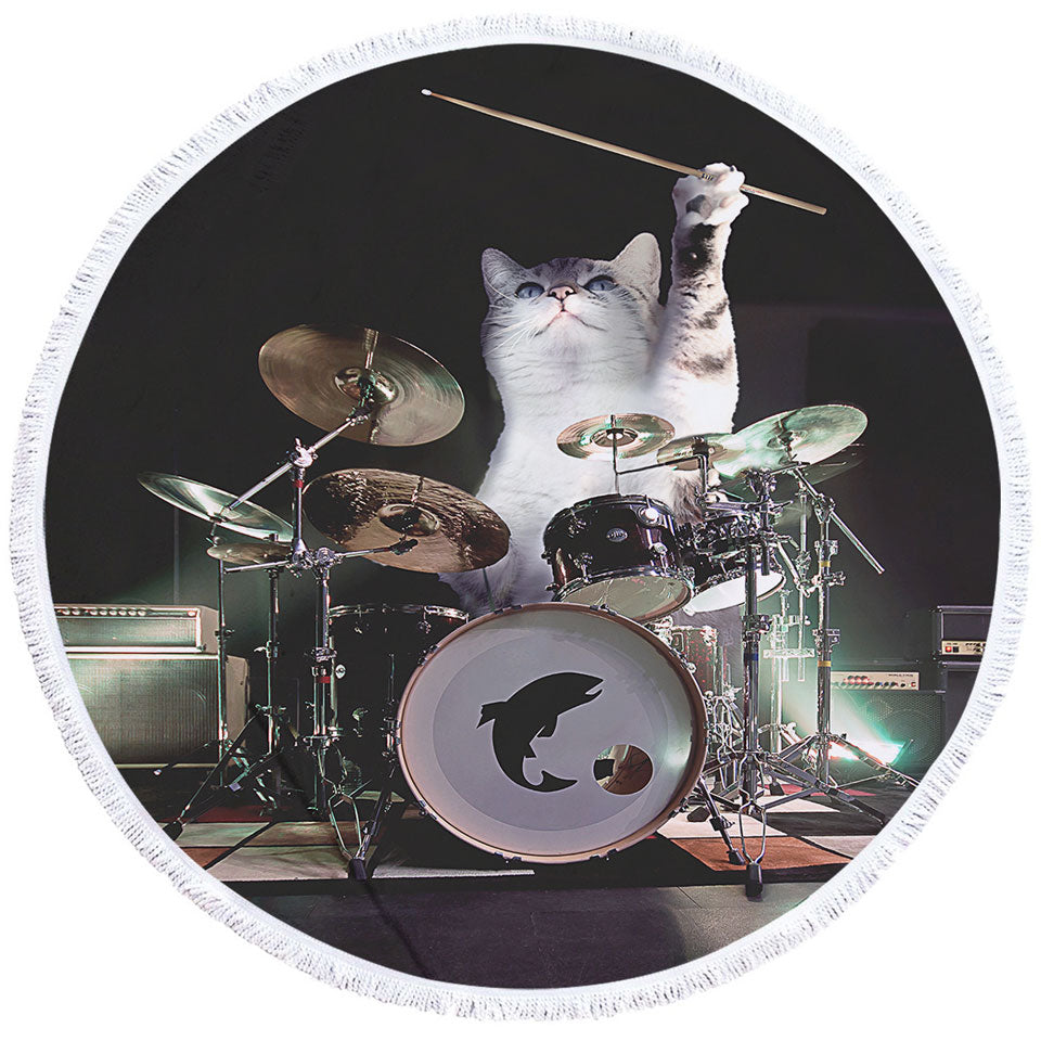 Cool Fantasy Animals Drumming Drummer Cat Boys Beach Towels