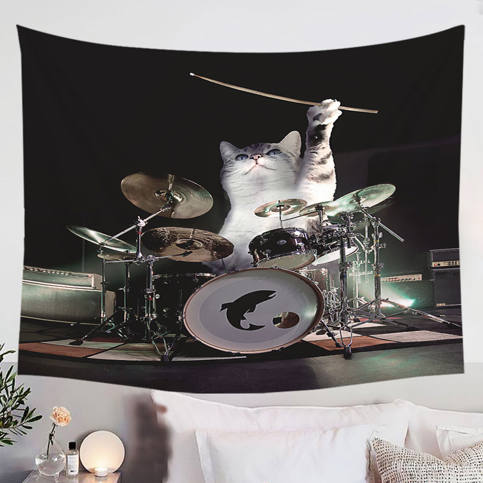 Cool-Fantasy-Animals-Drumming-Drummer-Cat-Wall-Art-Prints