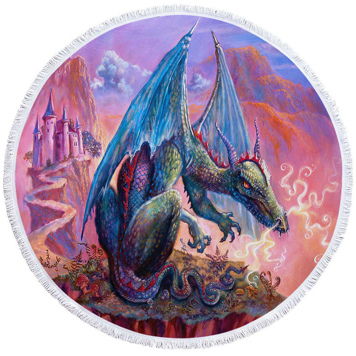 Cool Fantasy Art Angry Dragon Circle Beach Towel