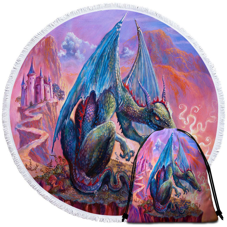 Cool Fantasy Art Angry Dragon Round Beach Towel