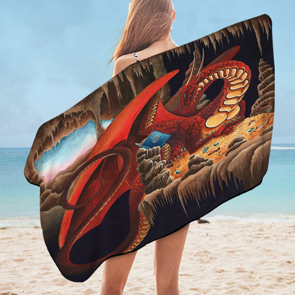 Cool Fantasy Art Beach Towel Dragon Reading a Book