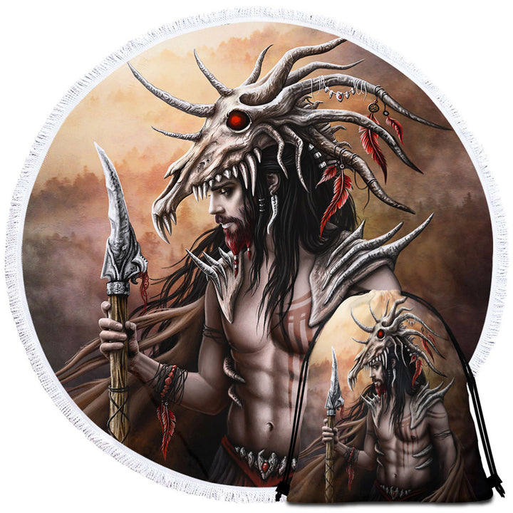 Cool Fantasy Art Brave Man the Hunter Circle Beach Towel