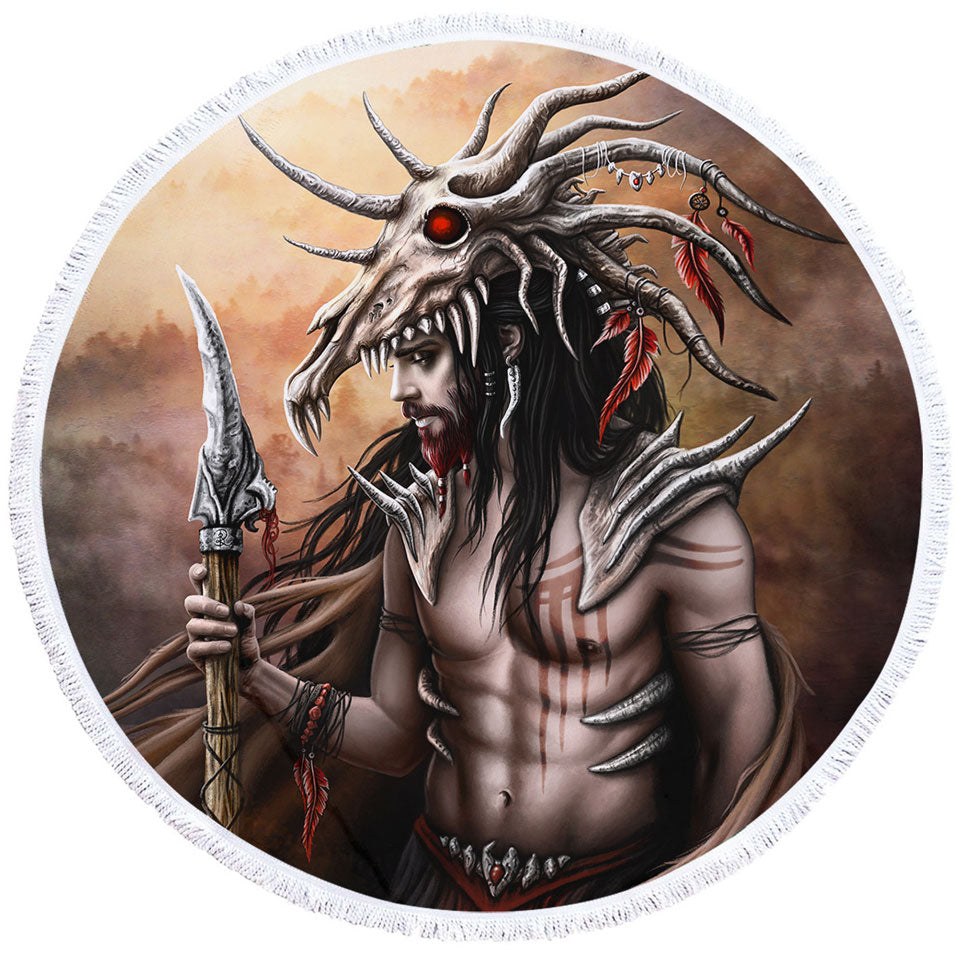 Cool Fantasy Art Brave Man the Hunter Round Beach Towel