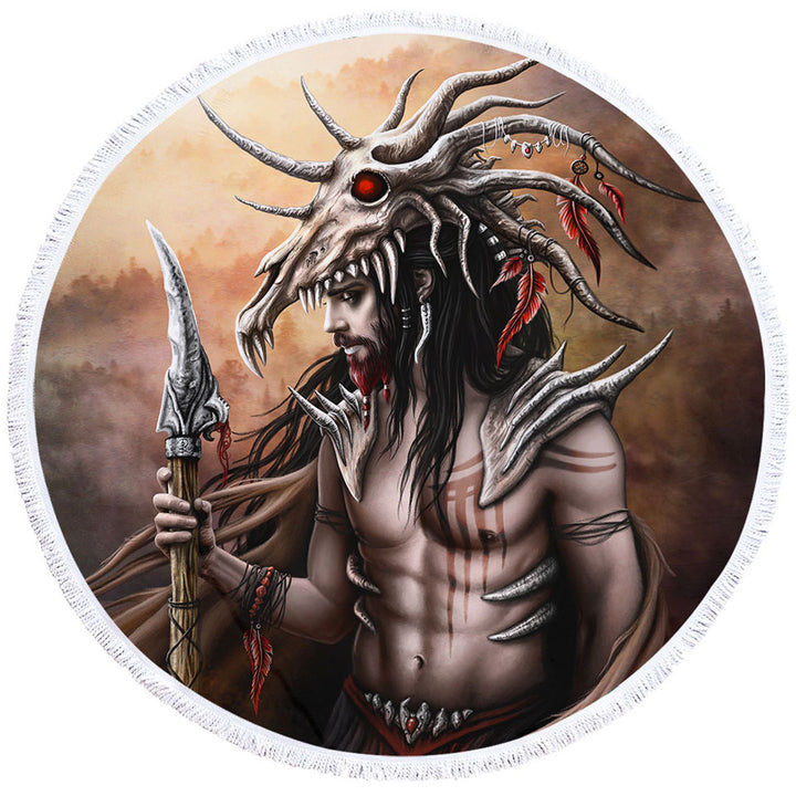 Cool Fantasy Art Brave Man the Hunter Round Beach Towel