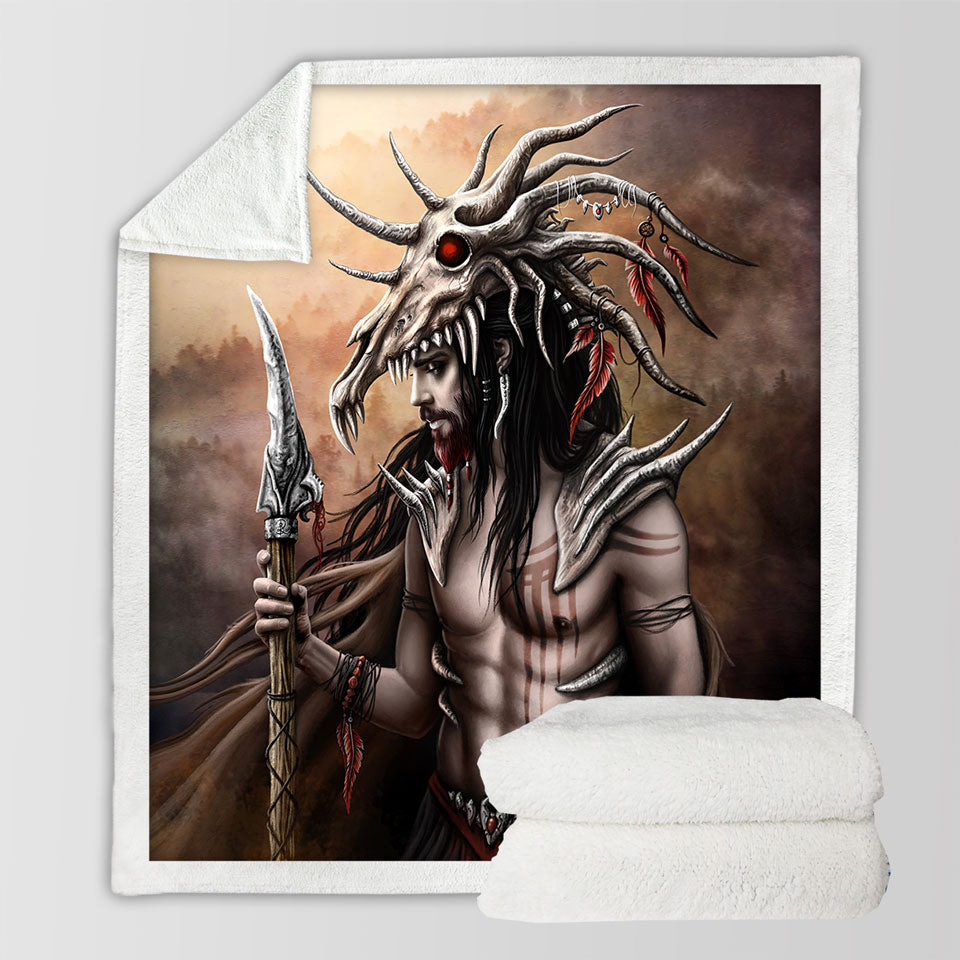 products/Cool-Fantasy-Art-Brave-Man-the-Hunter-Throw-Blankets