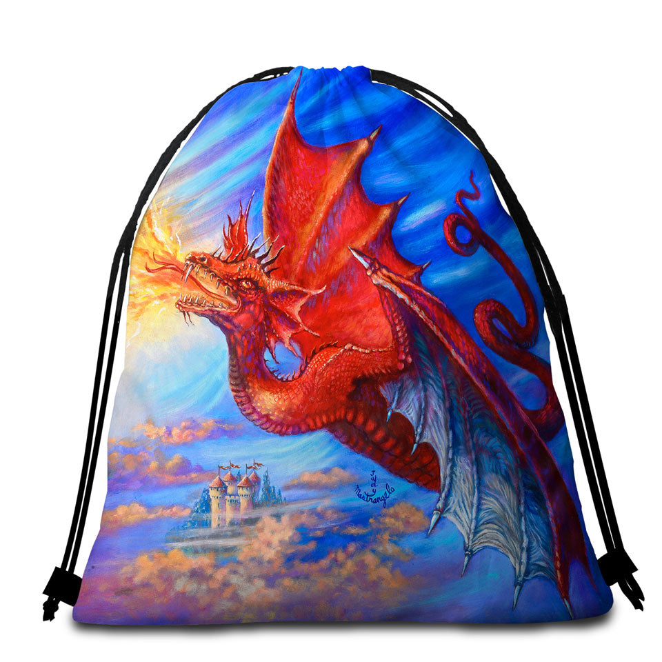 Cool Fantasy Art Breathing Fire Red Dragon Beach Towel Bags for Boys