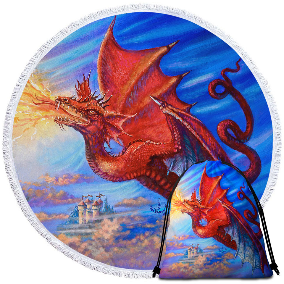 Cool Fantasy Art Breathing Fire Red Dragon Beach Towels for Boys