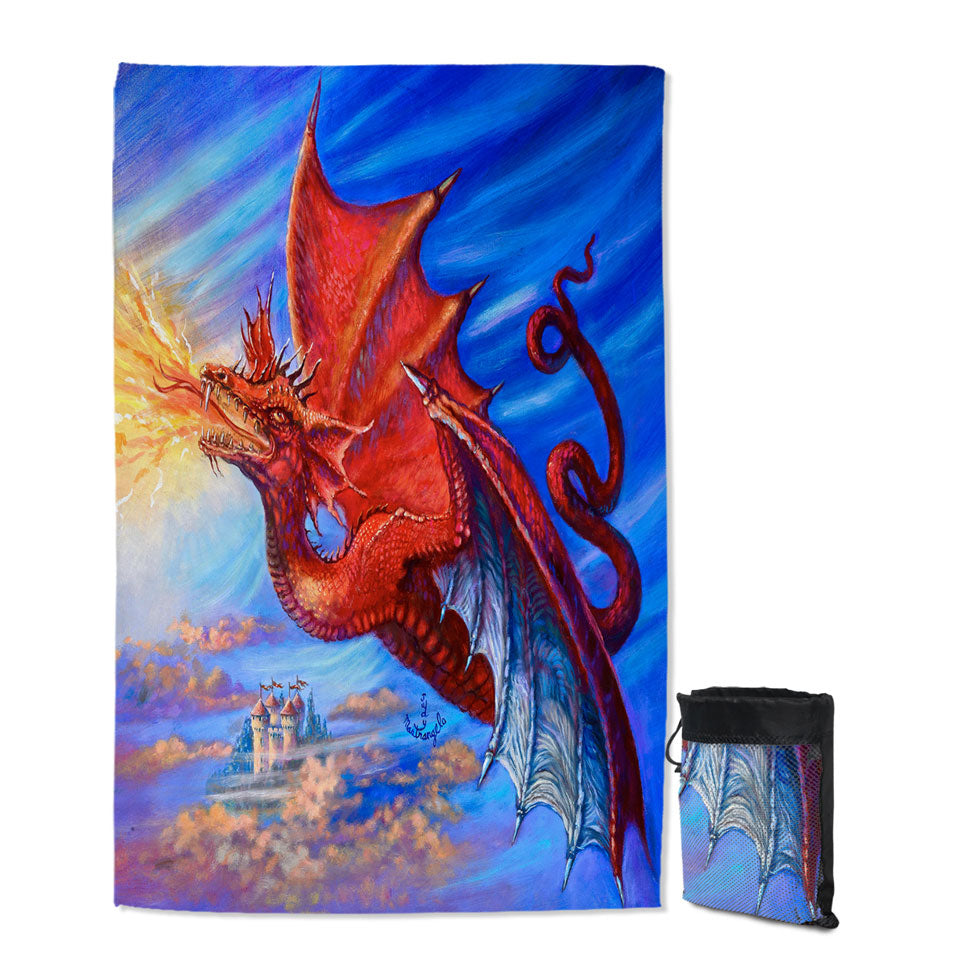 Cool Fantasy Art Breathing Fire Red Dragon Travel Beach Towel for Boys