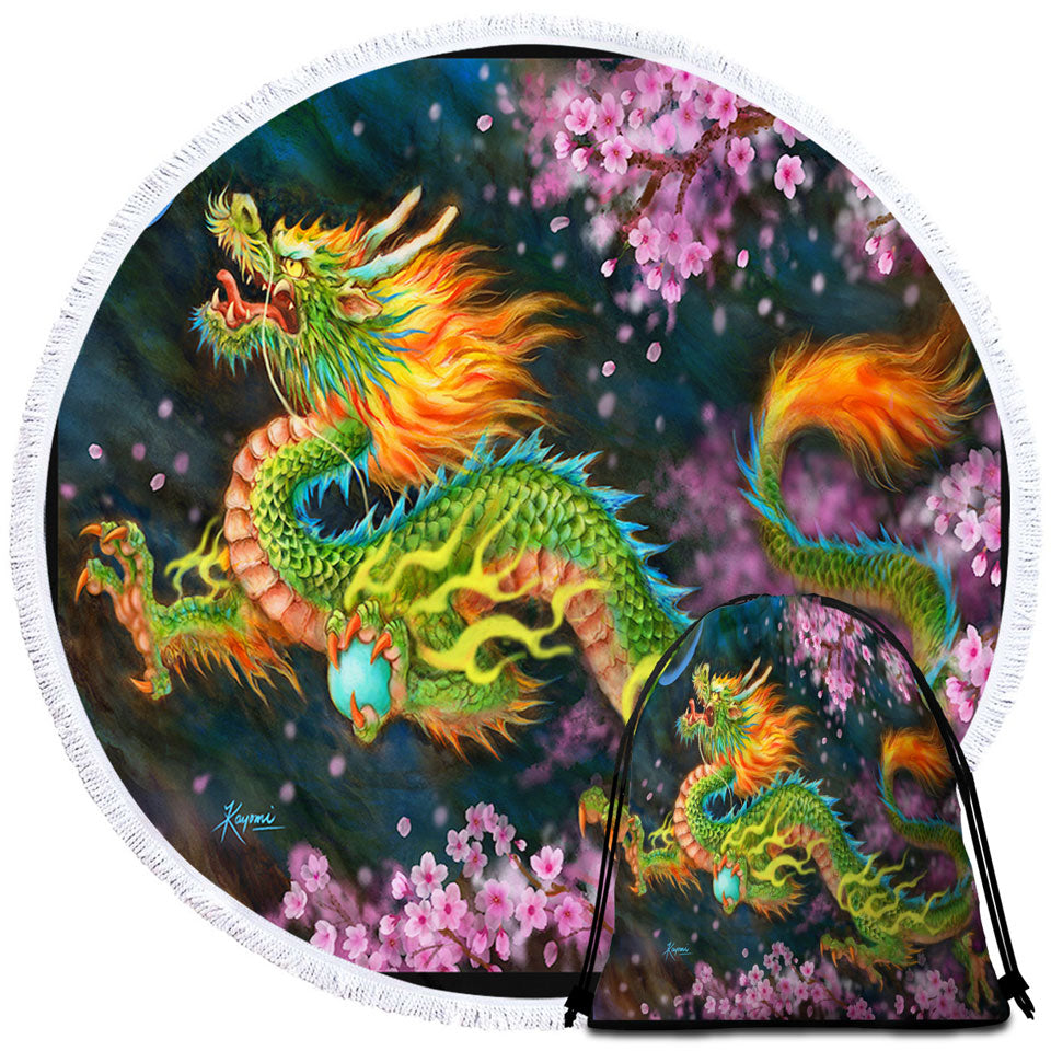 Cool Fantasy Art Cherry Blossom Dragon Beach Towels and Bags Set