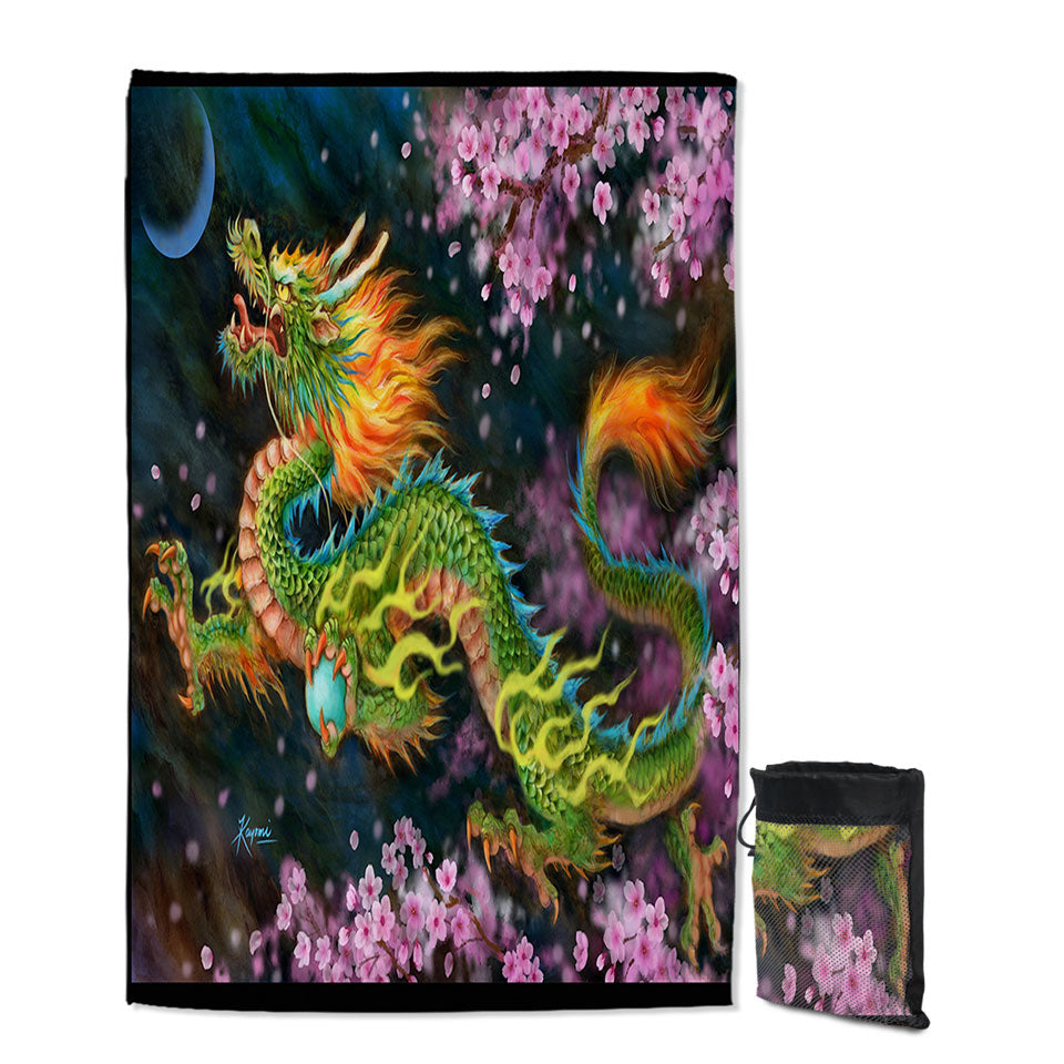 Cool Fantasy Art Cherry Blossom Dragon Lightweight Beach Towel