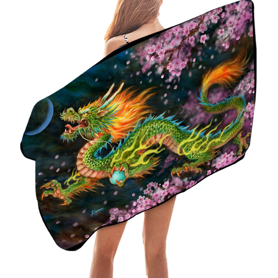 Cool Fantasy Art Cherry Blossom Dragon Microfiber Beach Towel