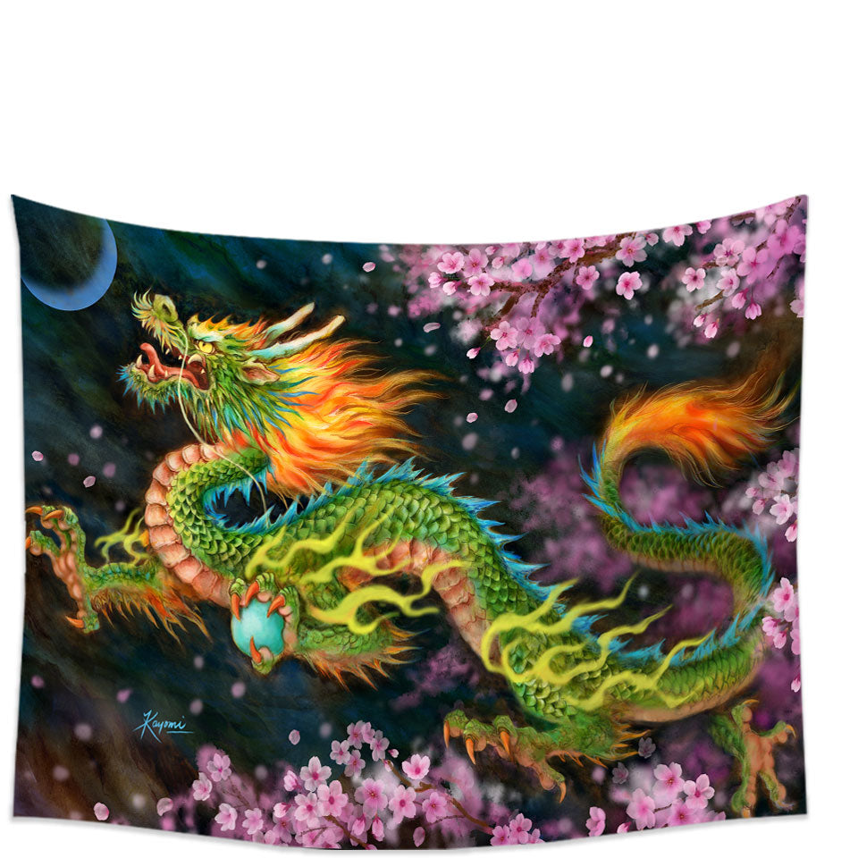 Cool Fantasy Art Cherry Blossom Dragon Tapestry
