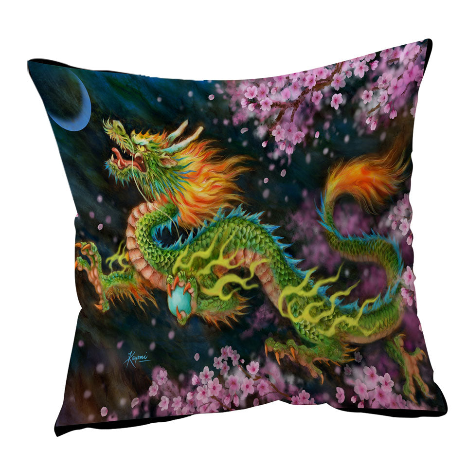 Cool Fantasy Art Cherry Blossom Dragon Throw Pillow