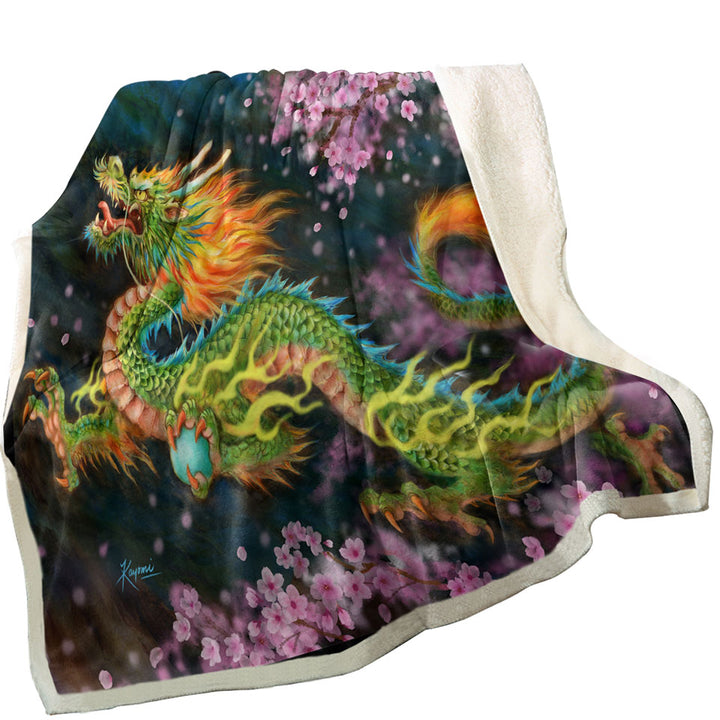 Cool Fantasy Art Cherry Blossom Dragon Throws
