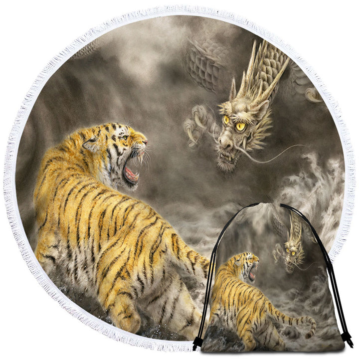 Cool Fantasy Art Dragon vs Tiger Beach Towels for Men
