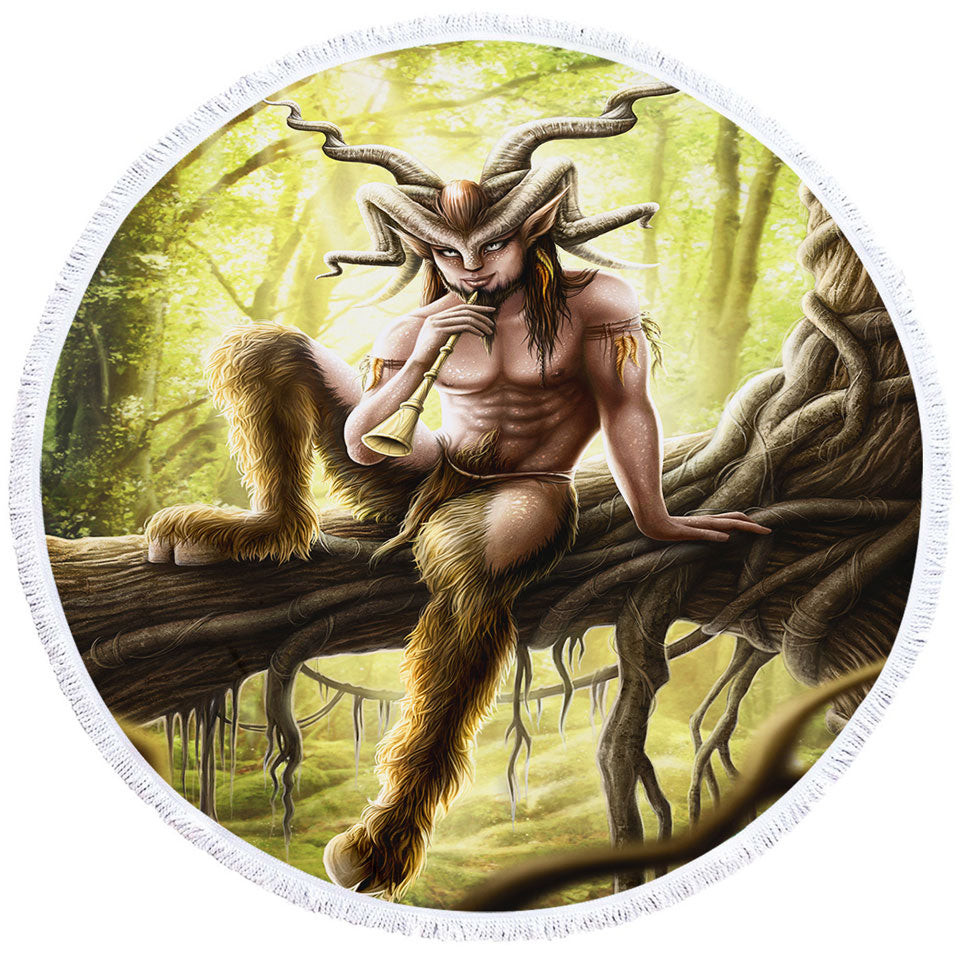 Cool Fantasy Art Faunus the Goat Man Round Beach Towel