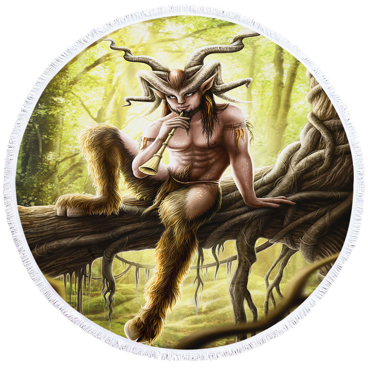 Cool Fantasy Art Faunus the Goat Man Round Beach Towel