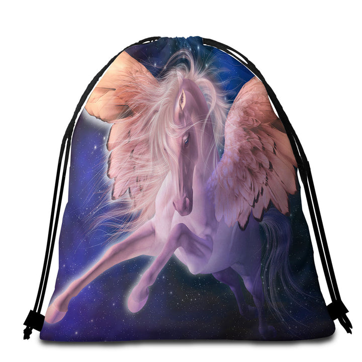 Cool Fantasy Art Flying White Horse Pegasus Beach Towel Bags