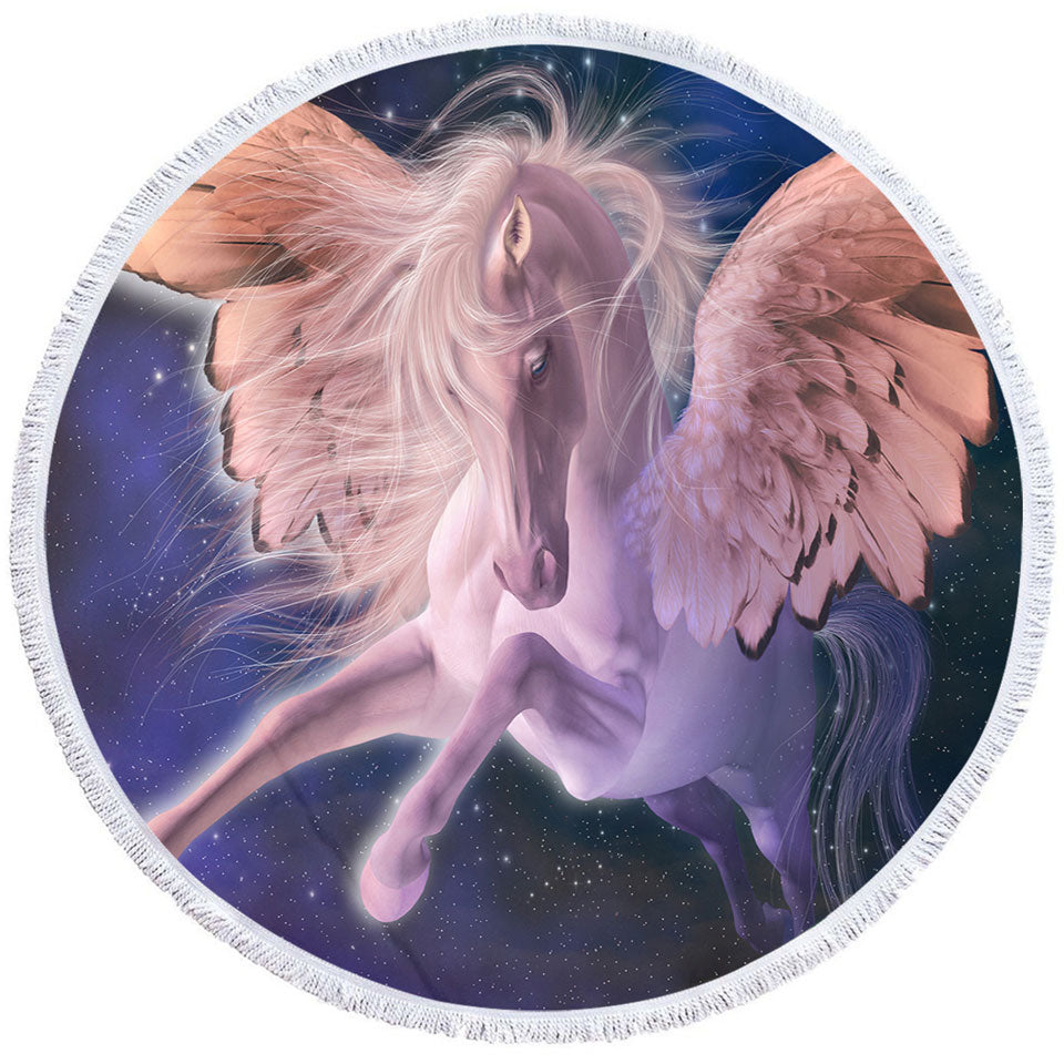 Cool Fantasy Art Flying White Horse Pegasus Circle Beach Towel
