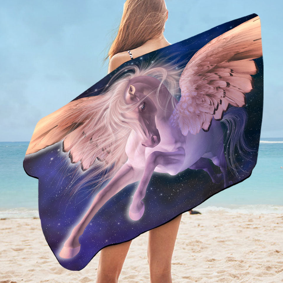 Cool Fantasy Art Flying White Horse Pegasus Microfiber Beach Towel