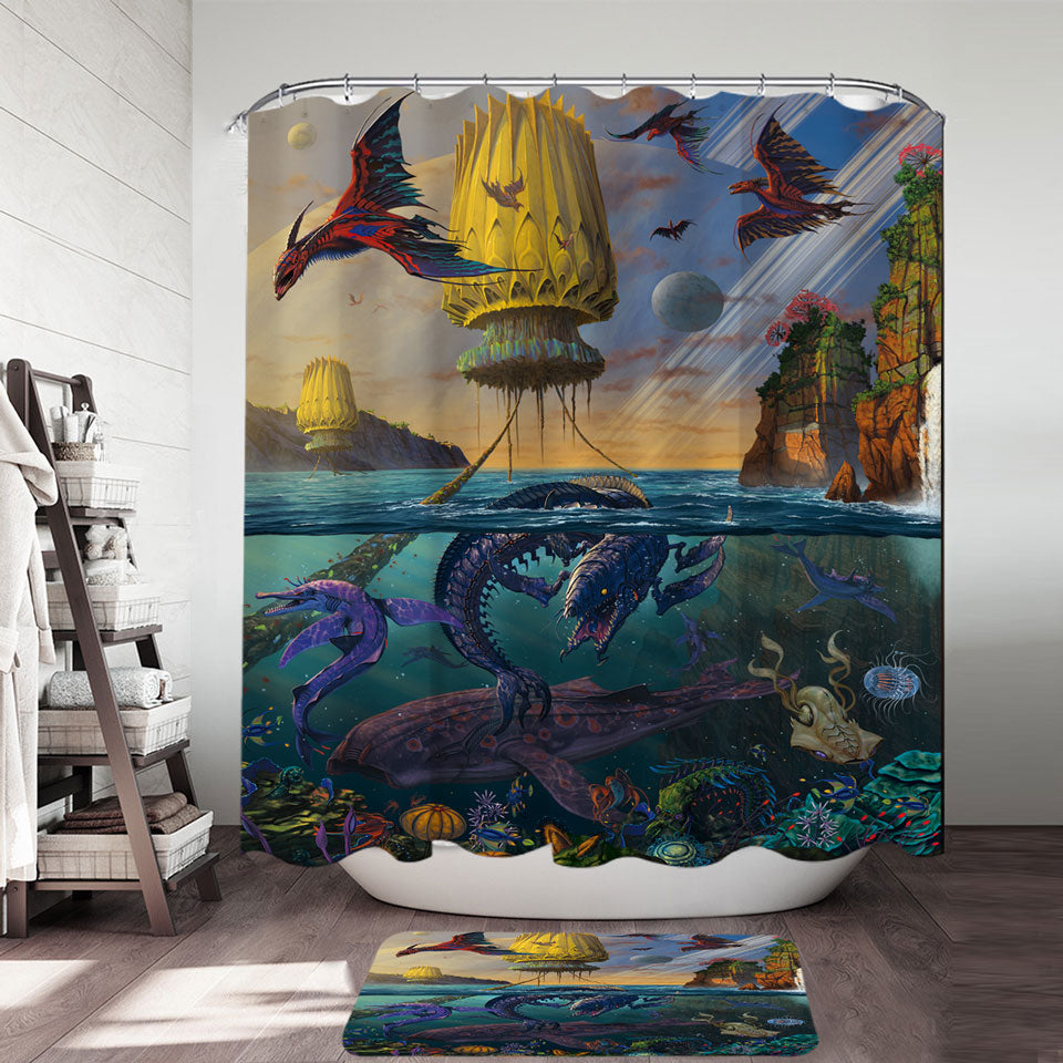 Cool Fantasy Art Frightening Ocean Shower Curtains