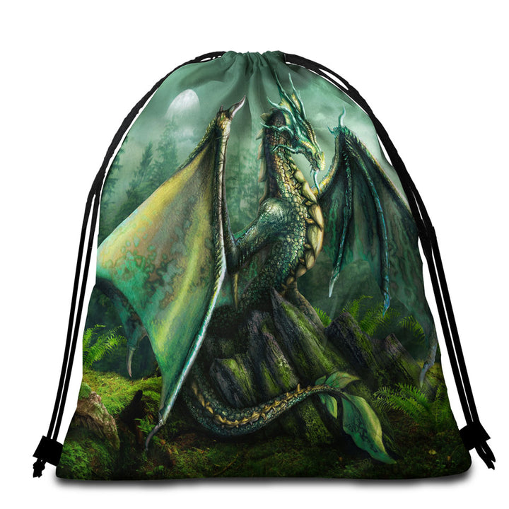 Cool Fantasy Art Garwin the Green Forest Dragon Beach Bags and Towels
