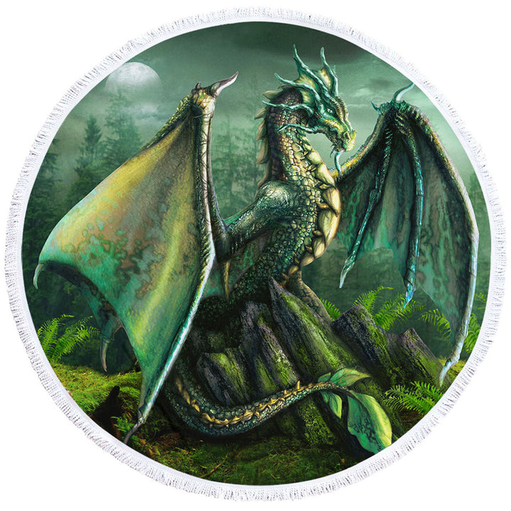 Cool Fantasy Art Garwin the Green Forest Dragon Beach Towels On Sale