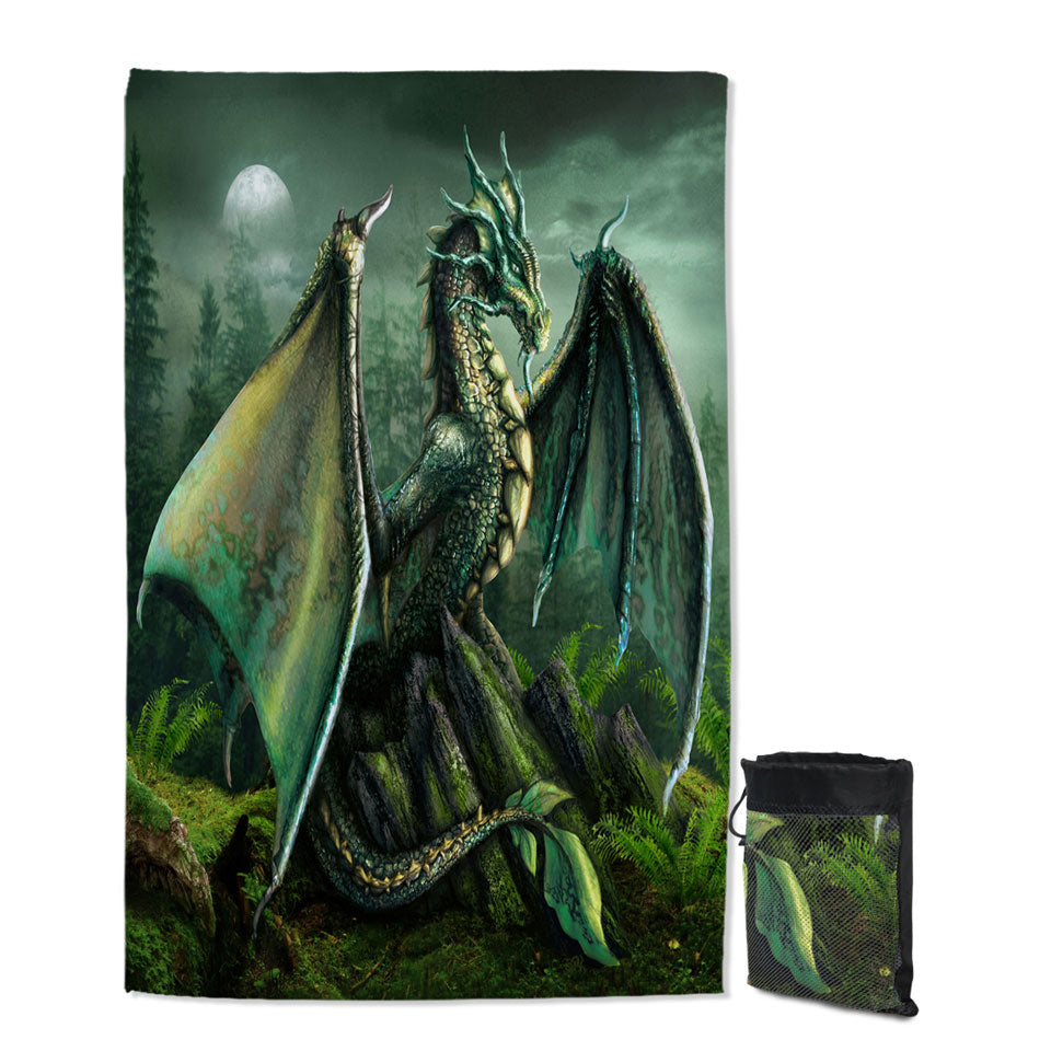 Cool Fantasy Art Garwin the Green Forest Dragon Beach Towels