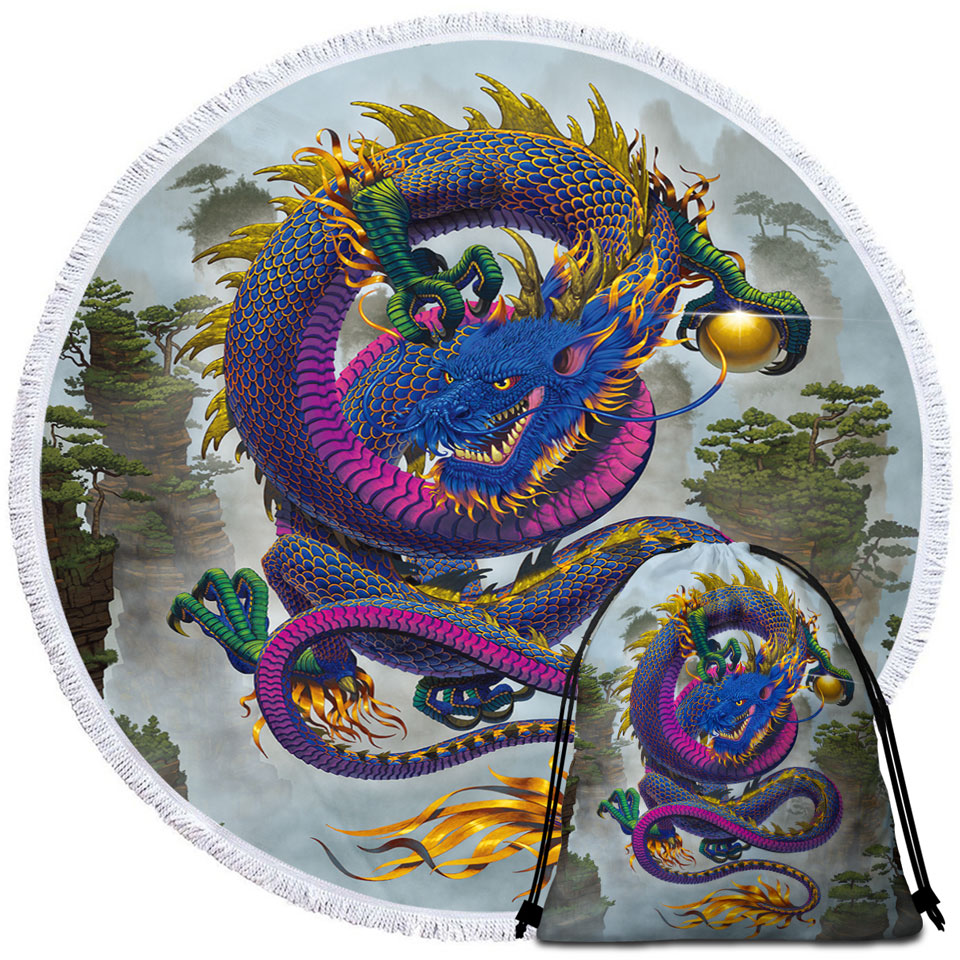 Cool Fantasy Art Good Fortune Chinese Dragon Circle Beach Towel