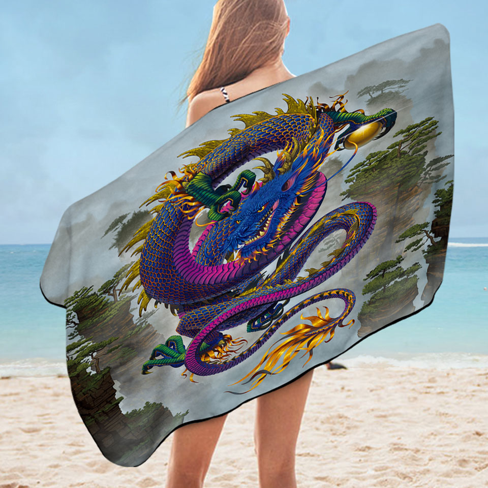 Cool Fantasy Art Good Fortune Chinese Dragon Microfiber Beach Towel