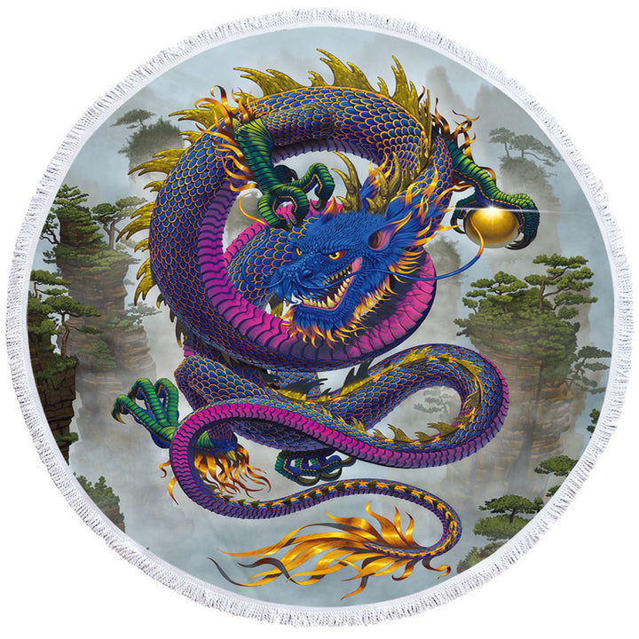Cool Fantasy Art Good Fortune Chinese Dragon Round Beach Towel