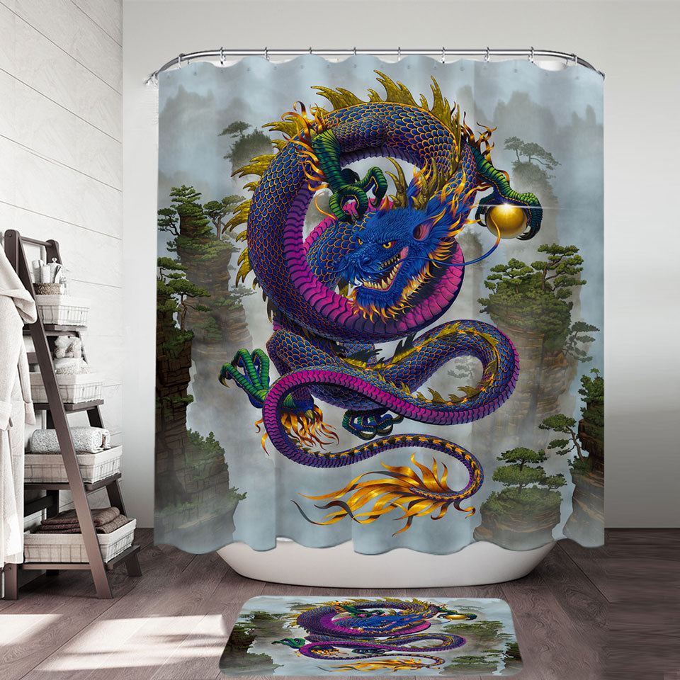 Cool Fantasy Art Good Fortune Chinese Dragon Shower Curtain