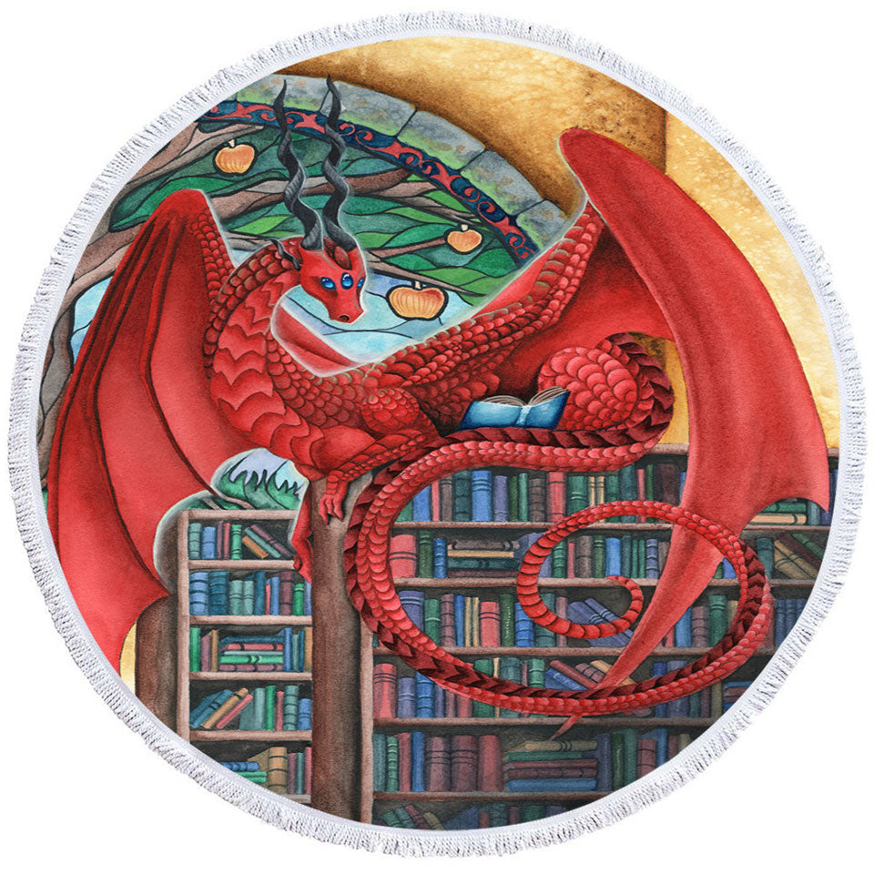 Cool Fantasy Art Librarian Red Dragon Beach Towel
