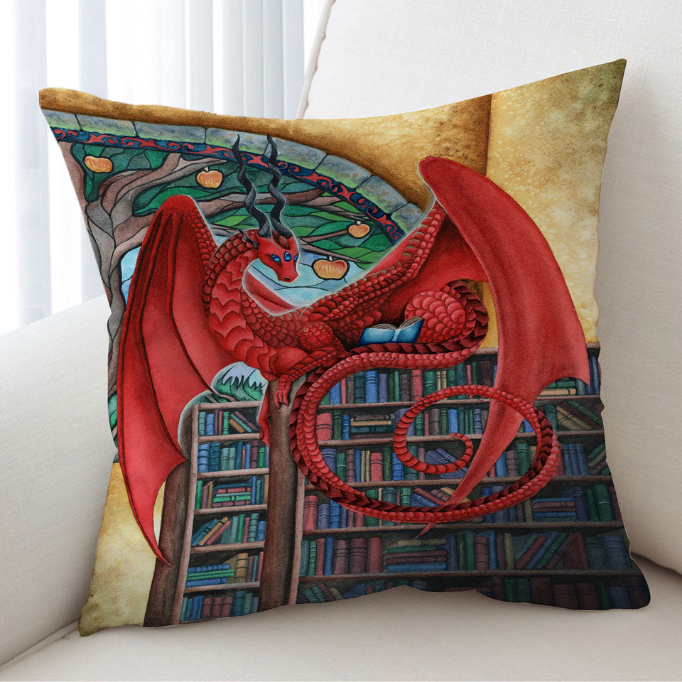Cool Fantasy Art Librarian Red Dragon Cushion