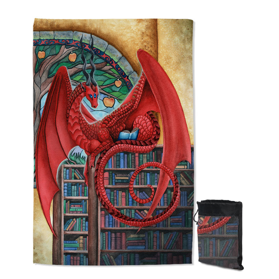Cool Fantasy Art Librarian Red Dragon Swims Towel
