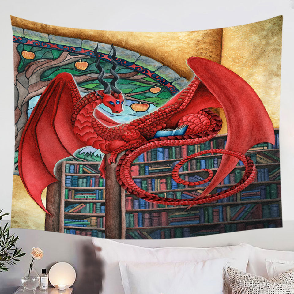 Cool-Fantasy-Art-Librarian-Red-Dragon-Tapestry