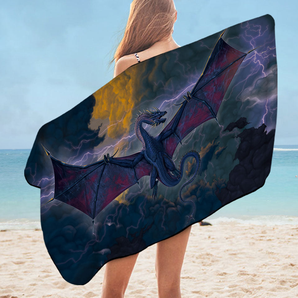 Cool Fantasy Art Lightning and Thunder Dragon Microfiber Beach Towel