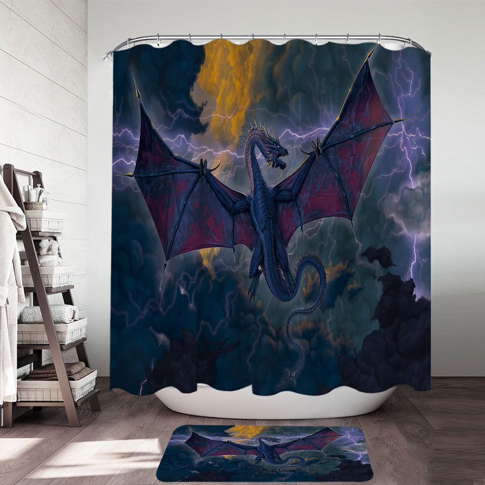Cool Fantasy Art Lightning and Thunder Dragon Shower Curtain Fabric