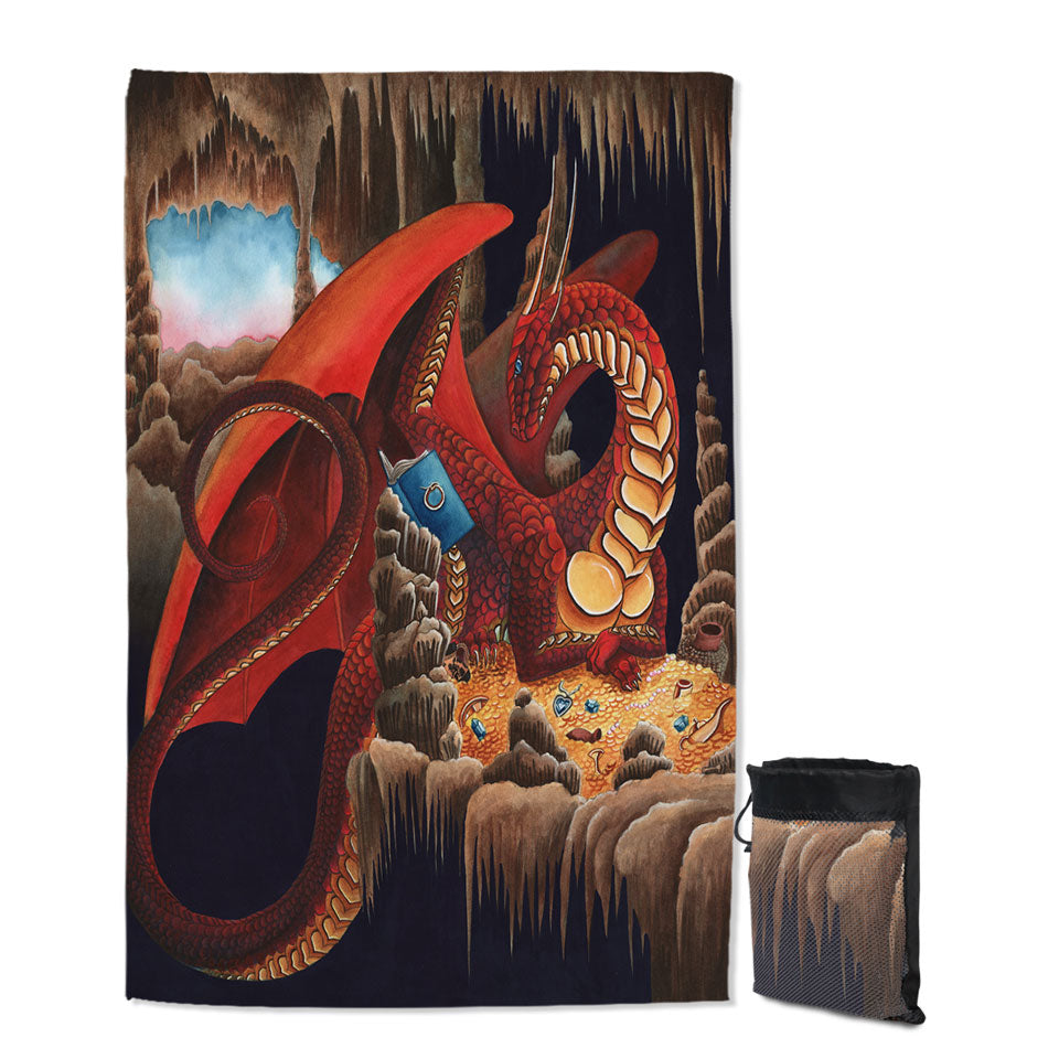 Cool Fantasy Art Microfiber Towels For Travel Dragon Reading a Book