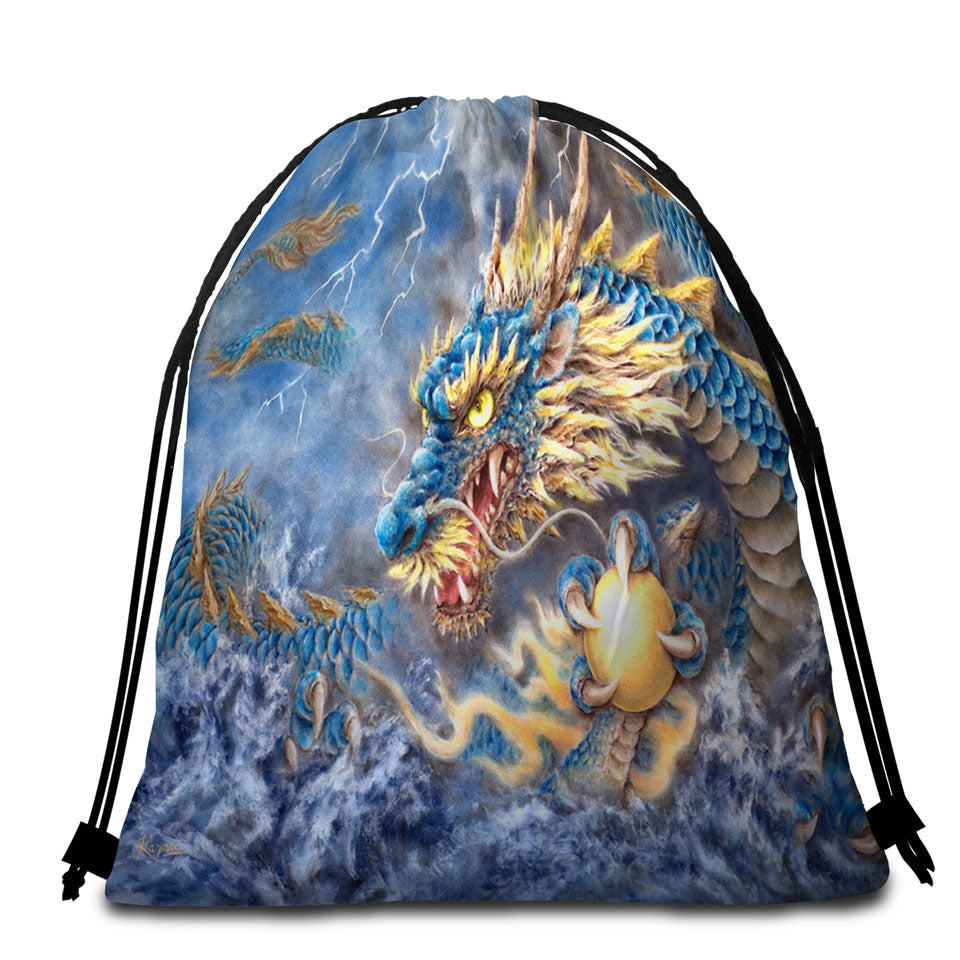 Cool Fantasy Art Ocean Storm Blue Dragon Beach Towel Pack