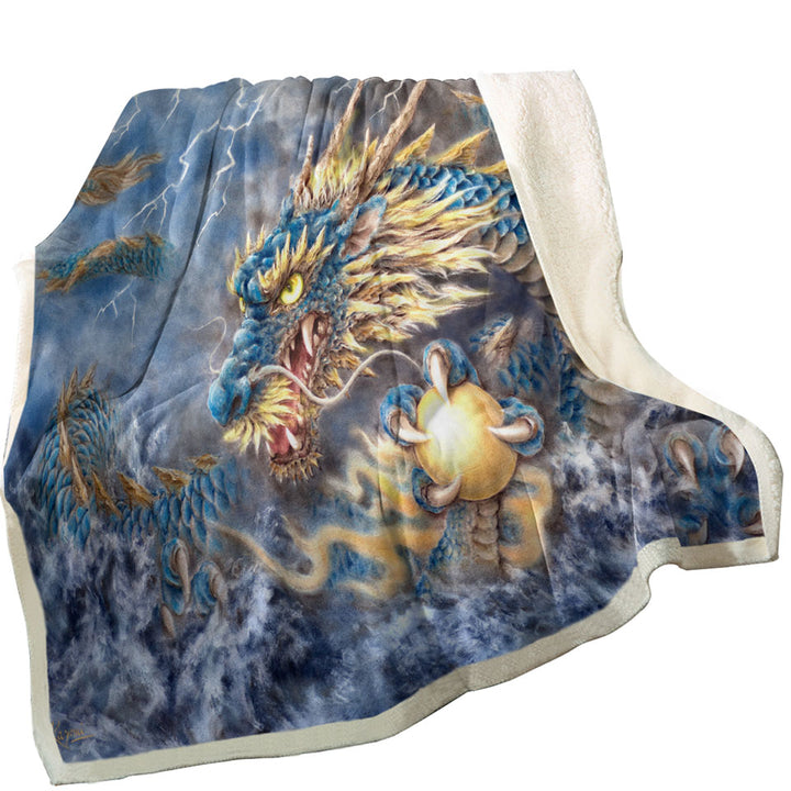 Cool Fantasy Art Ocean Storm Blue Dragon Blanket