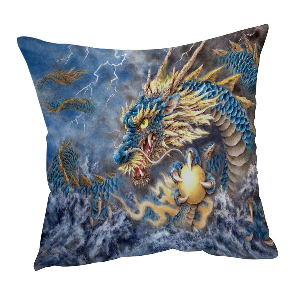 Cool Fantasy Art Ocean Storm Blue Dragon Throw Pillow