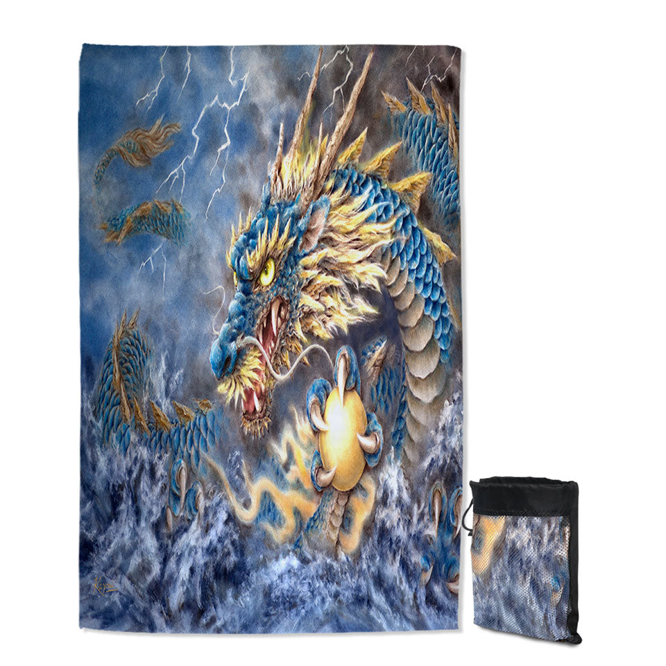 Cool Fantasy Art Ocean Storm Blue Dragon Travel Beach Towel
