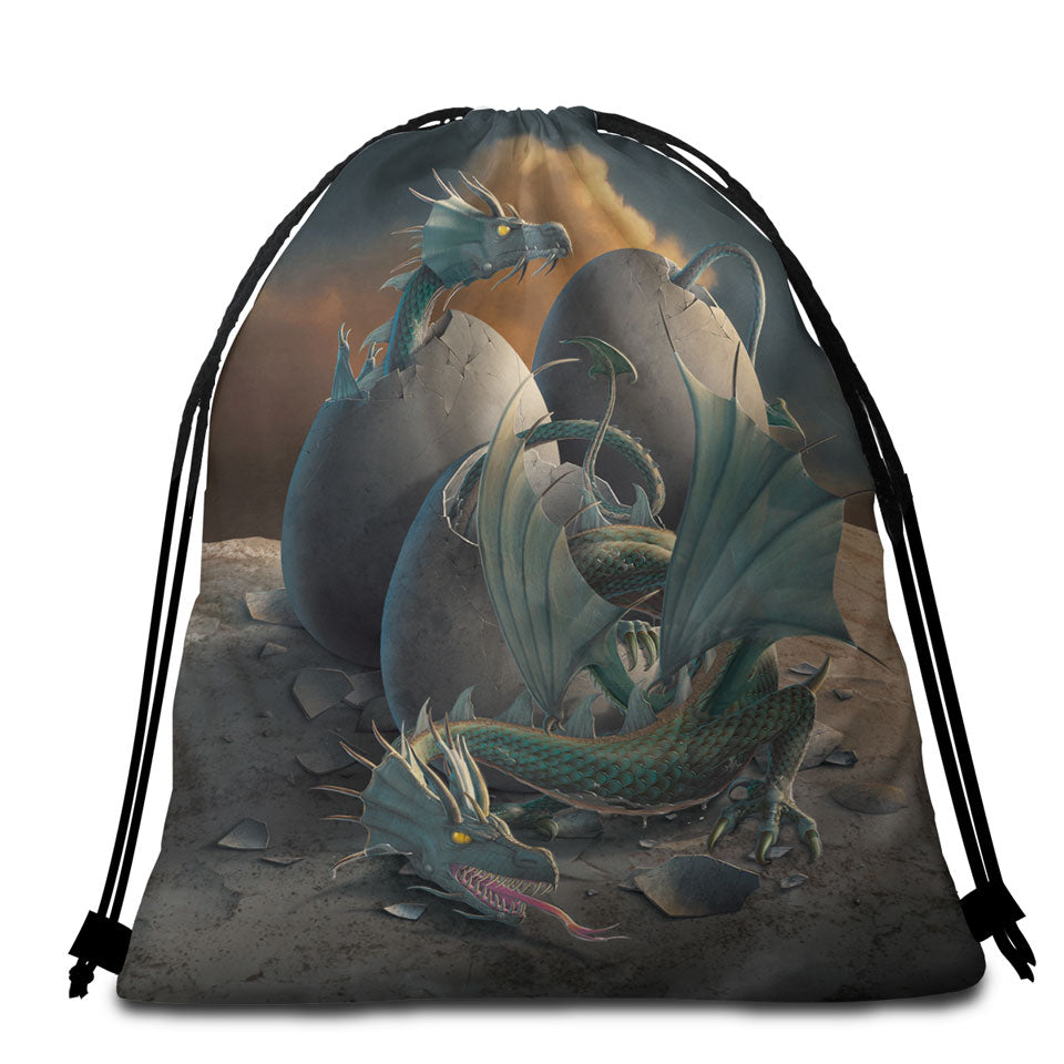 Cool Fantasy Art Offspring Hatching Dragons Beach Towel Bags