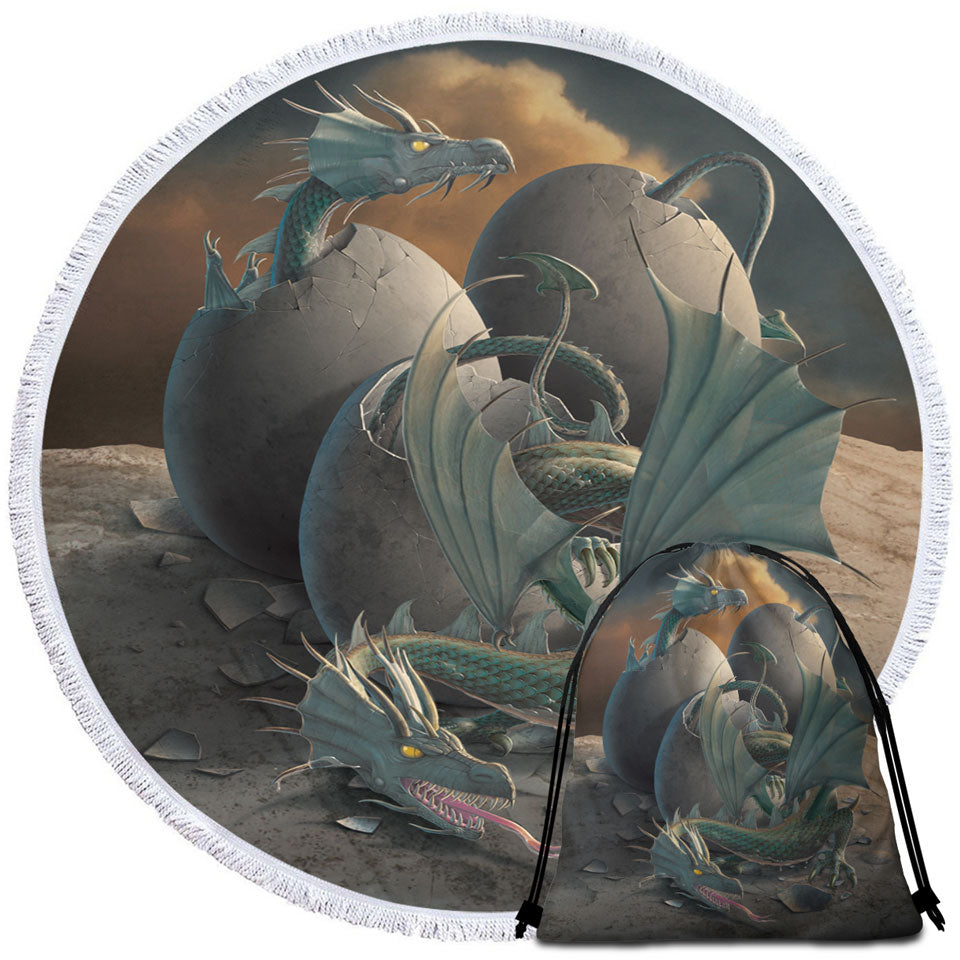 Cool Fantasy Art Offspring Hatching Dragons Beach Towels