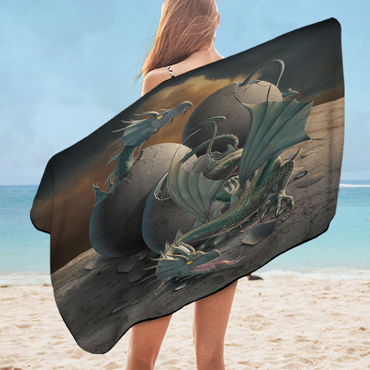 Cool Fantasy Art Offspring Hatching Dragons Boys Beach Towels